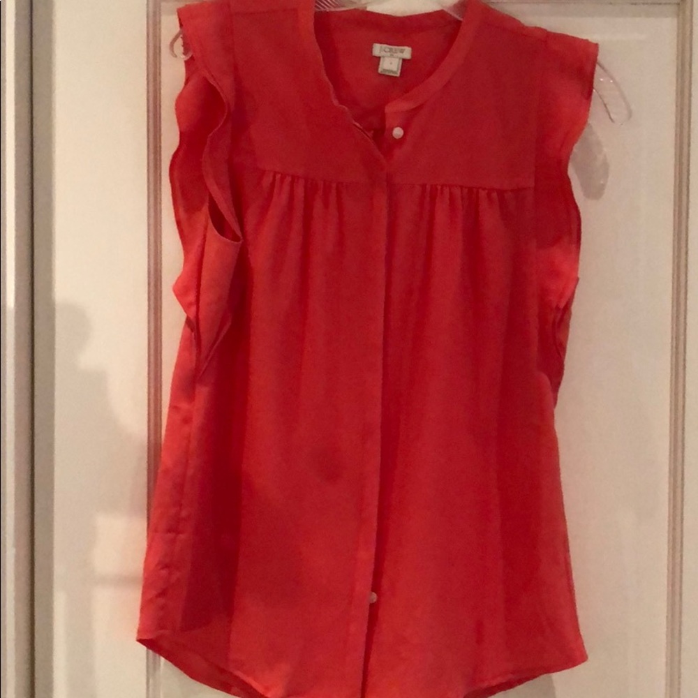 J Crew apricot or coral blouse with ruffle sleeve
